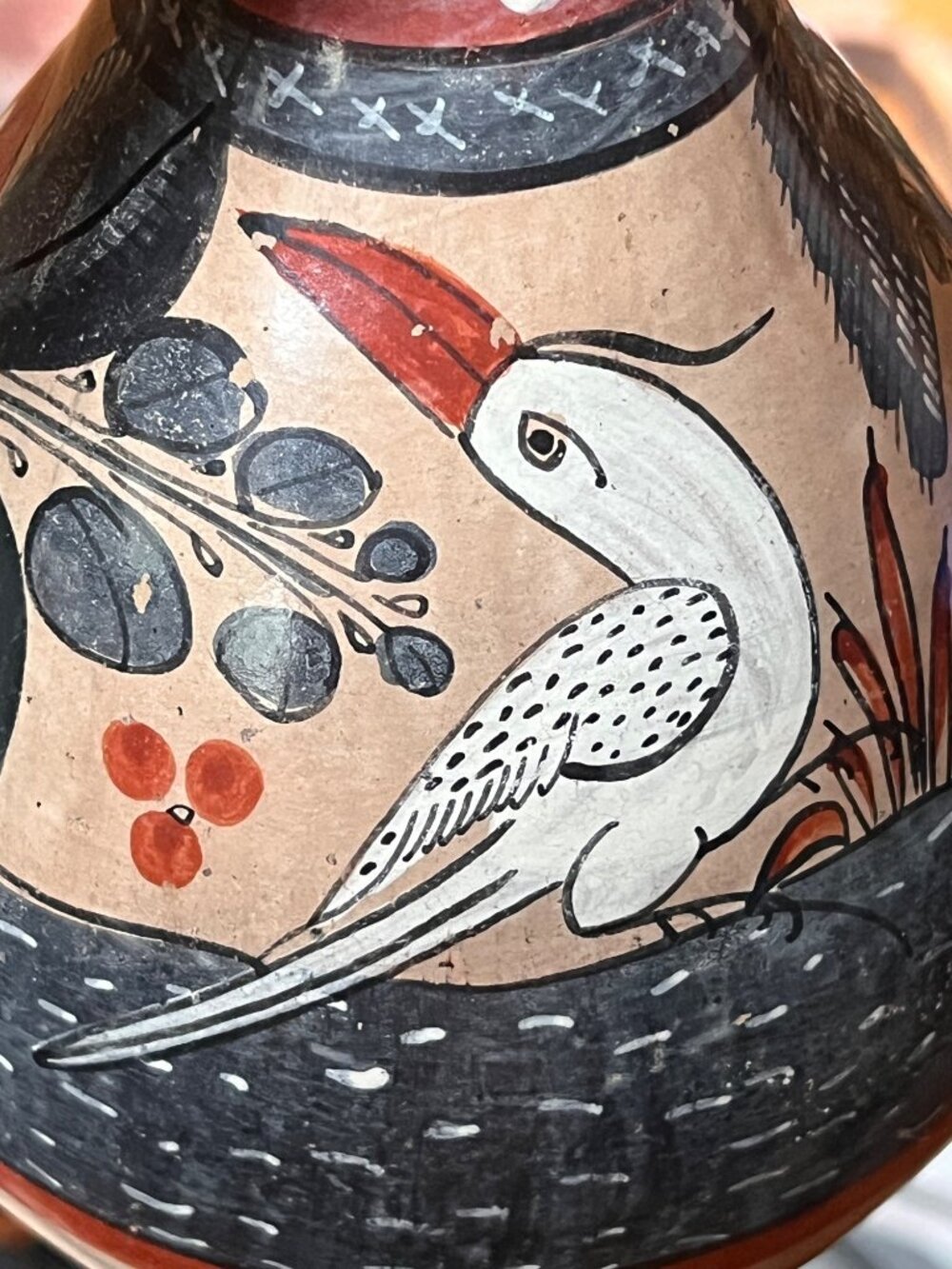 Signed Mateos Vase Handmade Tonala Pottery 9" T Bird Floral Design VTG Mexico - Picture 12 of 15